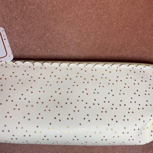 Lauren Conrad Cream and gold polka dot zippered pouch - Picture 2 of 5